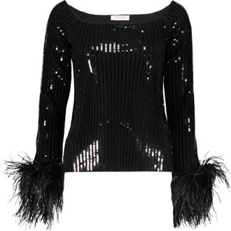 Valentino Garavani Blouse met veren - Dames - Blouses - Zwart - S - Overhemden