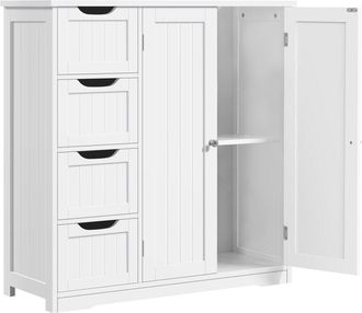 Yaheetech Yaheetech - Mobile da Bagno con 4 Cassetti Mobiletto Portaoggetti Moderno con 2 Ante Armadietto Bagno Bianco Moderno Ripiano Regolabile 81 cm × 30 cm