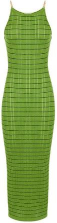Elisabetta Franchi Kleedjes, Dames, Groen, XS, Katoen, Gestreept Jurkje van Gebreide Stof met Kettingen