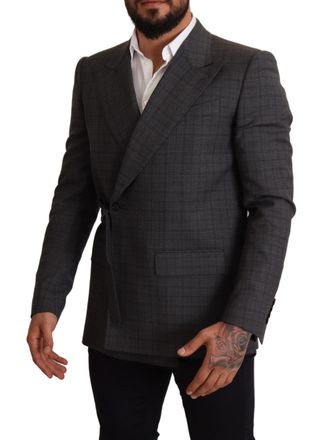 Dolce & Gabbana Mens Gray Check Wool Slim Fit Blazer Jacket Clothing