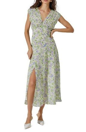 ASTR the Label Floral Pleated Bodice Midi Dress in Green Lave at Nordstrom Rack, Size Medium