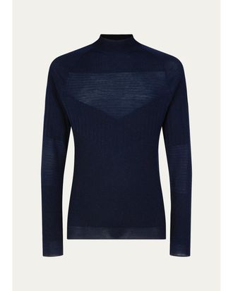 Sease Mens Wool Multi-Stitch Mock Neck Sweater