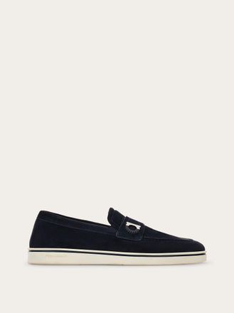 Ferragamo Men Boat shoe loafer with Gancini ornament Blue Size 10.5