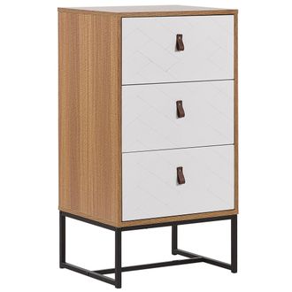Beliani C&oacute;moda De Madera Clara Con Patas De Metal Blanco Armario De Almacenamiento C&oacute;moda 91 X 49 Cm Muebles De Sal&oacute;n Modernos Nueva