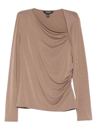 Lauren Ralph Lauren draped-detail long-sleeve top - women - Lyocell/Elastane - S - Neutrals