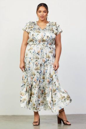 Skies Are Blue Clothing Floral Print Ruffled Short Sleeve Long Dress - Plus In Multi
