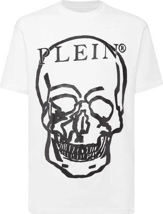 Philipp Plein Jersey T-Shirt Ronde Hals Skull and Plein - unisex - T-shirts - Wit - 2XL - Katoen - Tops