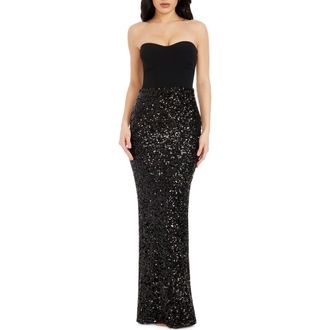 Dress The Population Vada Mixed Media Strapless Gown in Black at Nordstrom, Size X-Large