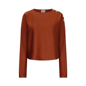 Dante6 Leiva Satin Top met Knopen - Dames - Blouses & Shirts - Bruin - Maat: S Satijn