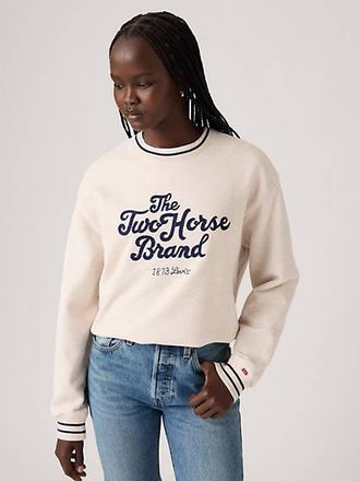 Levi's Graphic Heritage Sport Crewneck Sweatshirt - Womens - XS - Neutral / Crew Well Worn Legend Script Oatmeal Heather