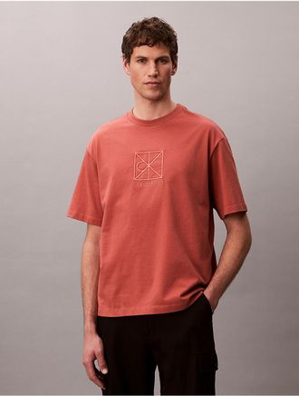 Calvin Klein Mens Emblem Logo Graphic Relaxed T-Shirt - Orange - XL