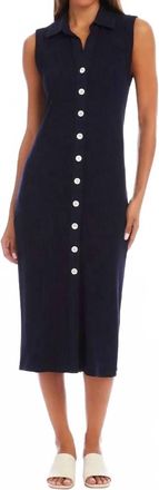 Karen Kane Ribbed Sleeveless Button Front Midi Dress In Navy