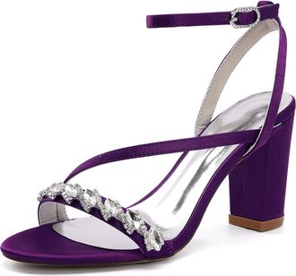 Generic Wedding Bridal Shoes Womens Heels Sandals Open Toe Fashion Chunky Heels Sandals Party Wedding Dress Shoe 8.5Cm,Dark Purple,10 UK