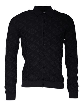 Dolce & Gabbana Black Silk Crew Neck Men Cardigan Mens Sweater