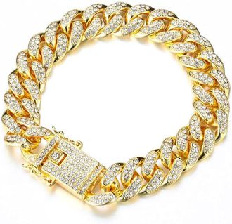 Generic Link Chain New Hip Hop Diamond Luxury Shiny Bracelet Inlaid Rhinestone(Gold-20cm) Professional Design Multicoloured