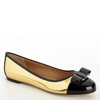 Ferragamo Varina Metallic Ballet Flats, Size 7 C