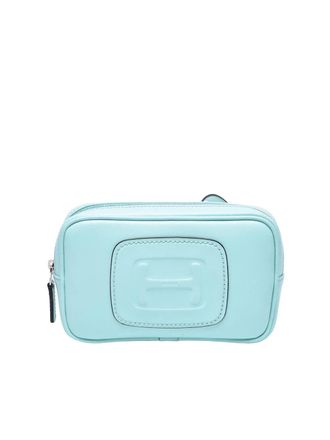 Hogan Aqua Green Zip Small Leather Shoulder Bag