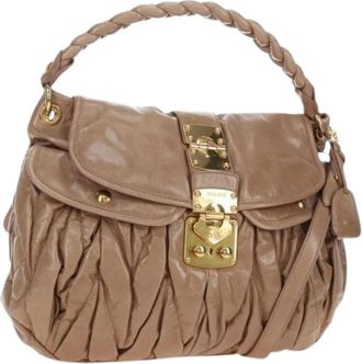 Miu Miu Pre-owned Shoulder Bag - Dames - Vintage Schoudertas - Beige - ONE Size - Leer - Vintage