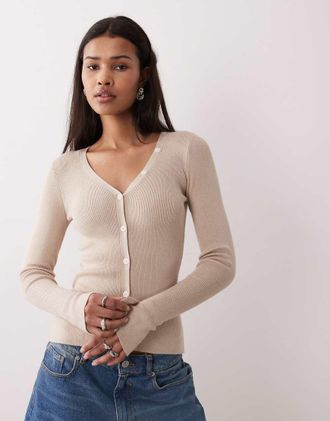 Gina Tricot Gina Tricot - Cardigan con scollo a V in maglia beige neutro