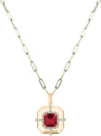 Goshwara 18K yellow gold asscher-medallion rubellite and diamond necklace