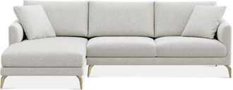 Castlery Lena Chaise Sectional Sofa Left Facing Customized, Performance Boucle Light Grey Brass Legs, Spill Resistant, Removable Covers for Castlery