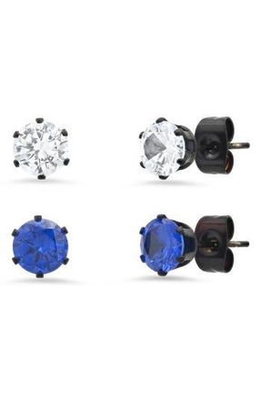 HMY Jewelry Black IP Stainless Steel Round Simulated Diamond 6mm Stud Earrings Set at Nordstrom Rack