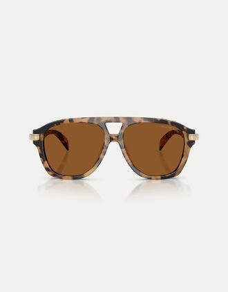 Michael Kors Grenada occhiali da sole aviatore con lenti gialle in tartarugato vintage-Marrone