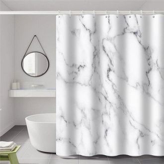 OEM Cortina Ducha M&aacute;rmol Gris Blanco 12 Ganchos, Cortina Ducha Moderna Lujosa M&aacute;rmol Gris Blanco Ba&ntilde;o, Tejido Impermeable, 180 Cm Ancho 180 Cm Largo