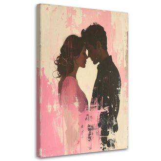 Feeby Cuadro Sobre Lienzo Silueta De Pareja Enamorada Sobre Fondo Rosa 80x120