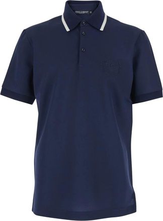 Dolce & Gabbana Polo Shirt met geborduurd logo - Heren - Polos - Blauw - S - Polyester - Tops
