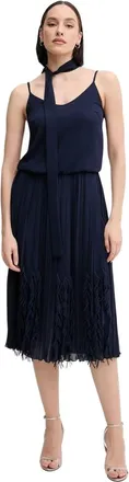 Sandro Ferrone Kleedjes, Dames, Blauw, L, Polyester, Midi Wijde Jurk