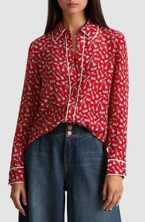 Alice & Olivia Willa Chess Piece Print Silk Button-Up Shirt in Queening at Nordstrom Rack, Size X-Small
