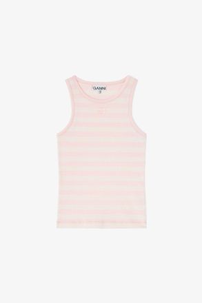 Ganni Pink Stripe Rib Tank Top - Size XXS Organic Cotton