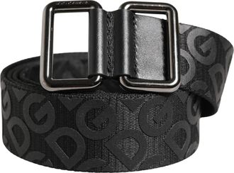 Dolce & Gabbana Black Logo Monogram Silver Metal Buckle Mens Belt (Pre-Owned)
