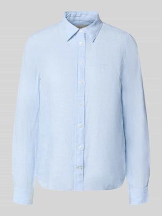 GANT Regular Fit Leinenbluse mit Label-Stitching in Hellblau, Gr&ouml;&szlig;e 34