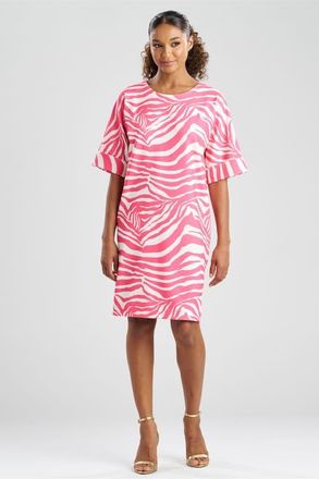 Natori Zebra - Knit Crepe T-Shirt Dress in Pink/white at Nordstrom, Size X-Large