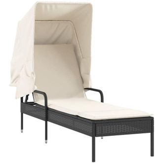 vidaXL Tumbona Con Capota Rat&aacute;n Sint&eacute;tico Negro Vidaxl