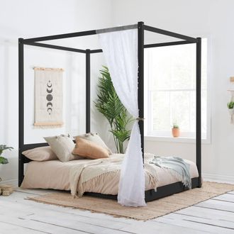 Birlea Four Poster Bed Frame Solid Wood 4 Poster Canopy Darwin in Black | Size: Double