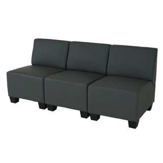 Hhg [nunca Usado] Sof&aacute; Modular 3 Plazas Lyon, Polipiel, Gris Oscuro, Sin Reposabrazos