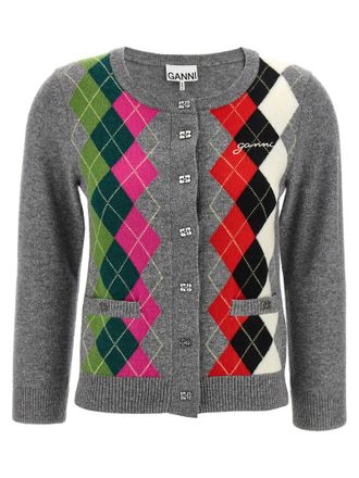 Ganni Womens Grey Check Cardigan