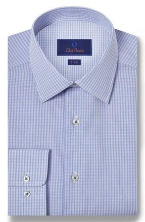 David Donahue Trim Fit Microcheck Cotton Dress Shirt in White/Blue at Nordstrom Rack, Size 14.5 - 32/33