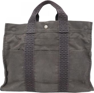 Herm&egrave;s Gray Canvas Tote Bag (Pre-Owned)
