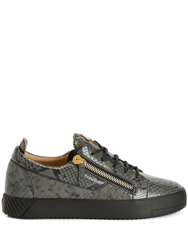 Frankie double-zip low-top sneakers - men - Leather/Rubber/Calf Leather - 50 - Grey