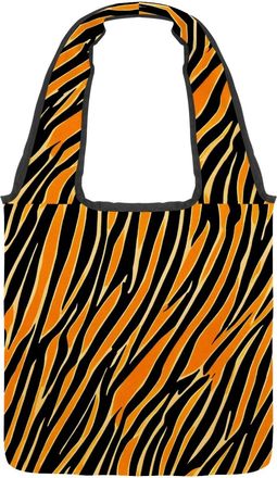 Generic Orange Zebra Stripes Reversible Canvas Shoulder Tote - Double-Sided Print, 12oz Cotton, 27cm Drop, Fold-Flat Bag for Travel, Shopping, Street Outings