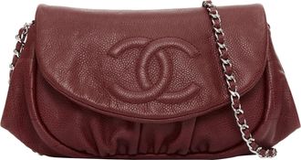 Chanel Half Moon red grained leather CC quilted flap crossbody WOC bag