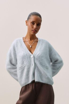 Naked Cashmere Brushed Cashmere Boxy Cardigan w/ Shell Btns in Cloud at Nordstrom, Size X-Small