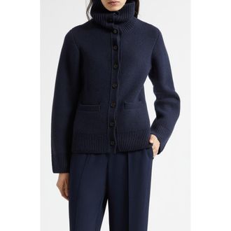 Vince Double Face Wool Blend Turtleneck Cardigan in Twilight Navy at Nordstrom, Size Xx-Small