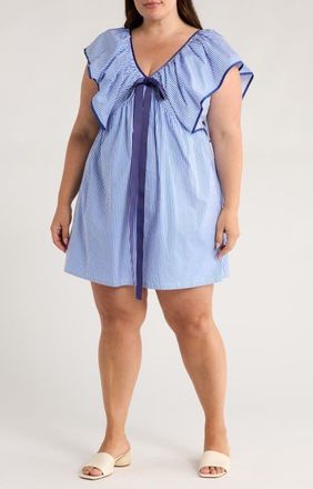 Sugarlips Sherah Striped Cotton Babydoll Minidress in Blue/White at Nordstrom, Size 1 X