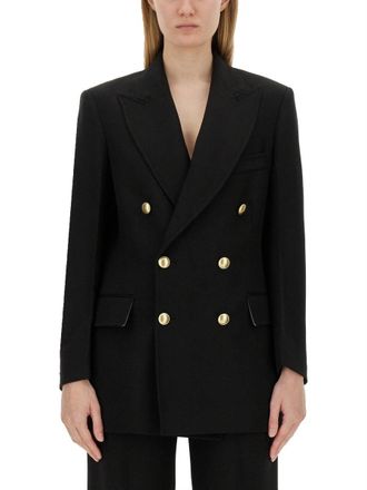 Victoria Beckham Double-Breasted Wool-Blend Blazer - Black