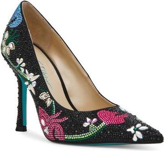Betsey Johnson Brice Crystal Floral Pump in Black Multi at Nordstrom, Size 6.5